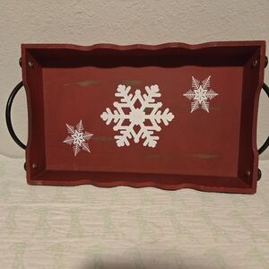 Kirkland's Design House Red Snowflake Wooden Tray.